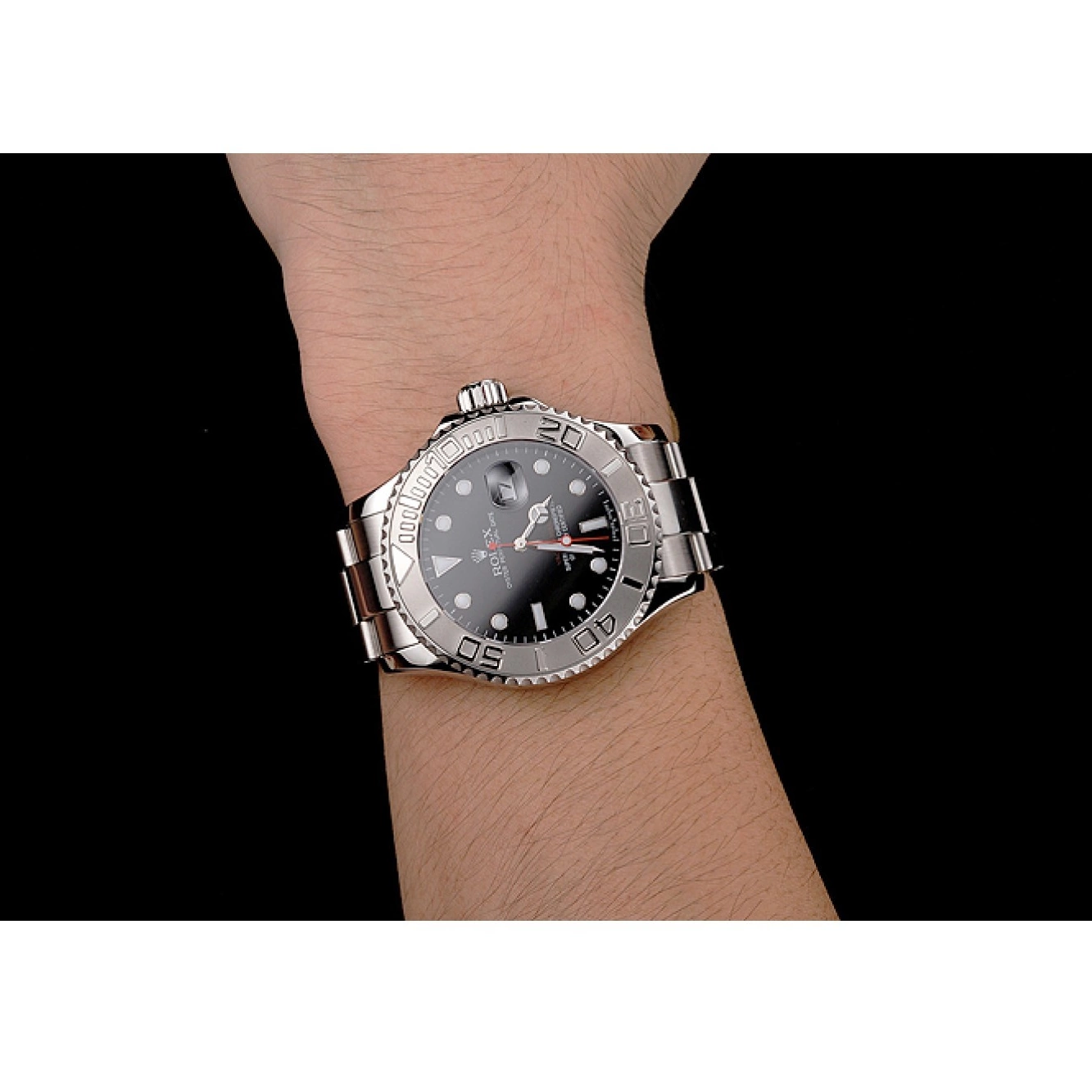 Rolex aaa copy Stainless And Rolex Dial Black Bracelet Case Yacht-Master Steel 0825